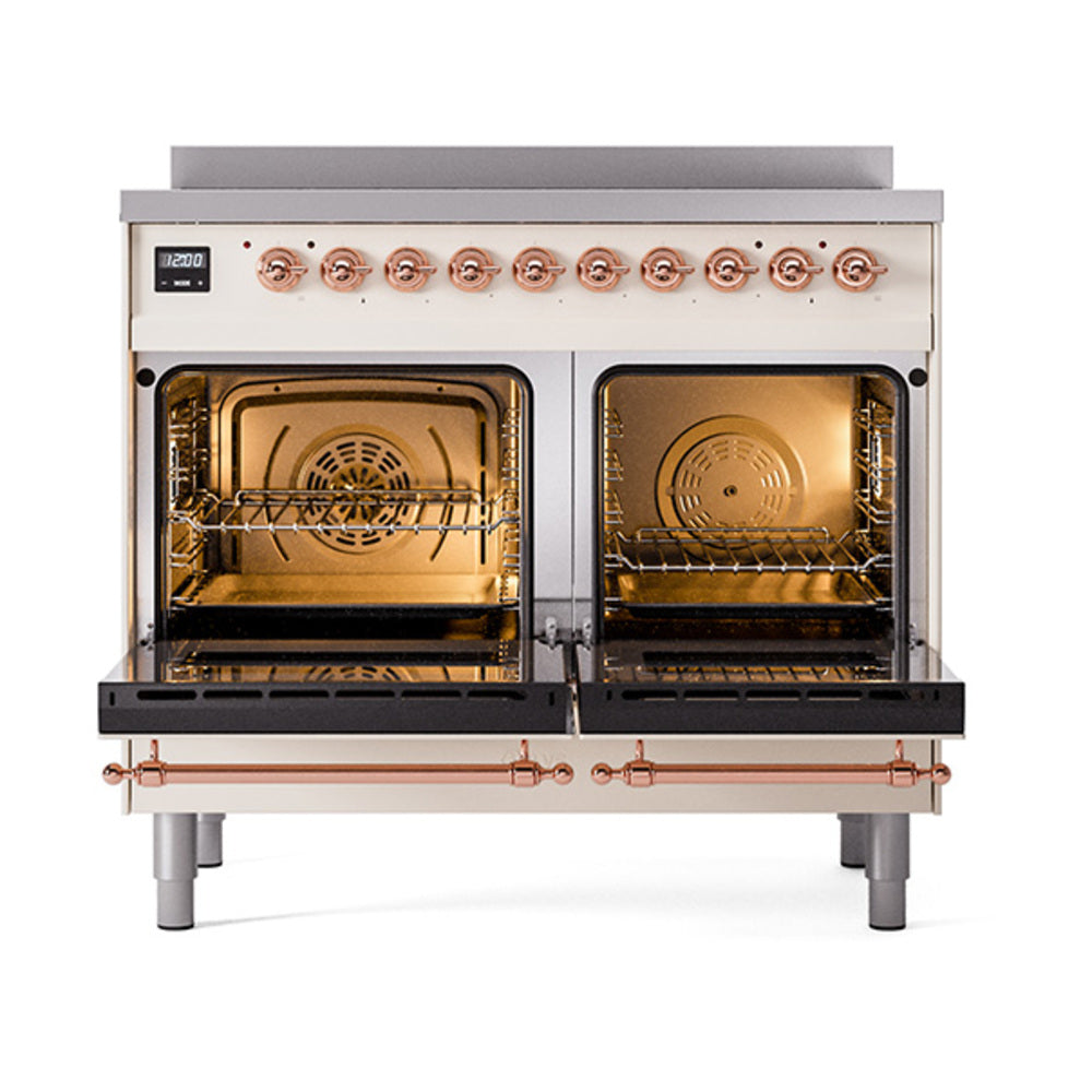 ILVE Nostalgie II 40-Inch Induction Range, Solid Door Oven, Antique White with Copper Trim (UPDI406QNMPAWP)