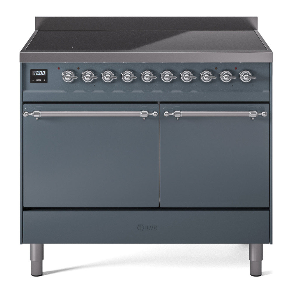 ILVE Nostalgie II 40-Inch Induction Range, Solid Door Oven, Blue Grey with Chrome Trim (UPDI406QNMPBGC)