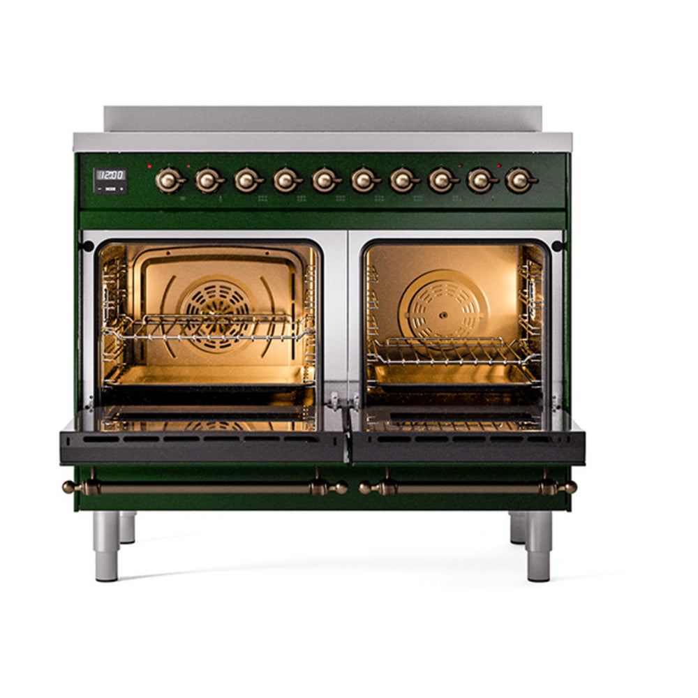 ILVE Nostalgie II 40-Inch Induction Range, Solid Door Oven, Emerald Green with Burnished Bronze Trim (UPDI406QNMPEGB)