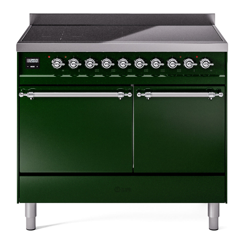 ILVE Nostalgie II 40-Inch Induction Range, Solid Door Oven, Emerald Green with Chrome Trim (UPDI406QNMPEGC)