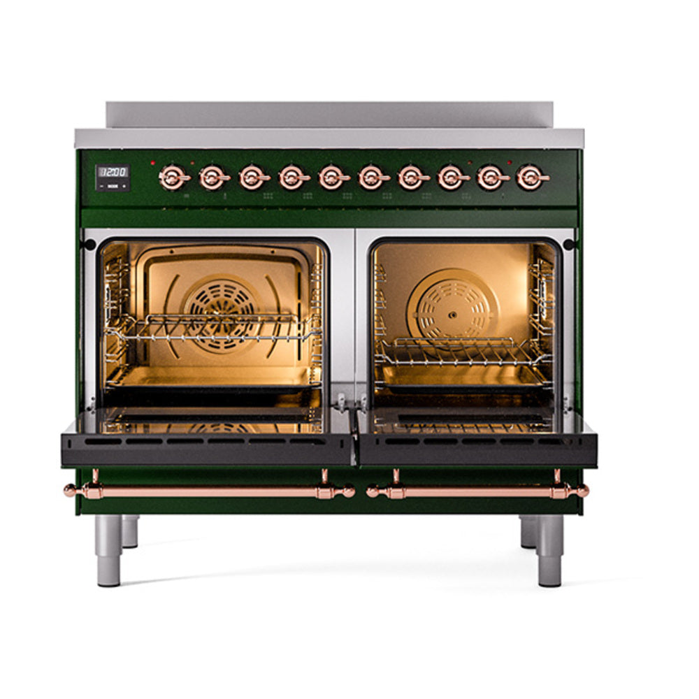 ILVE Nostalgie II 40-Inch Induction Range, Solid Door Oven, Emerald Green with Copper Trim (UPDI406QNMPEGP)