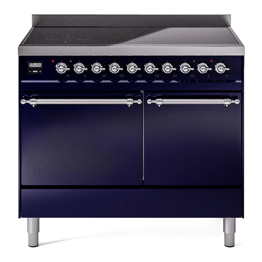 ILVE Nostalgie II 40-Inch Induction Range, Solid Door Oven, Midnight Blue with Chrome Trim (UPDI406QNMPMBC)