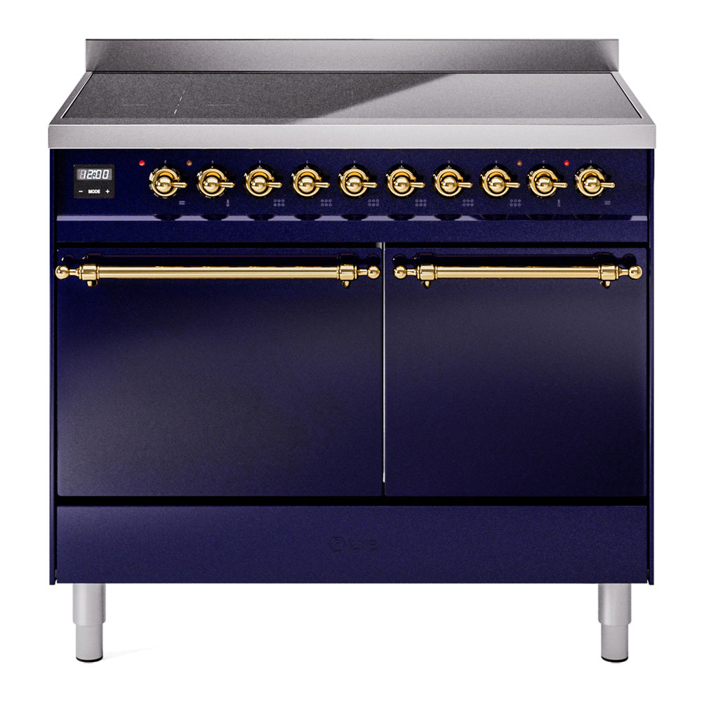 ILVE Nostalgie II 40-Inch Induction Range, Solid Door Oven, Midnight Blue with Brass Trim (UPDI406QNMPMBG)