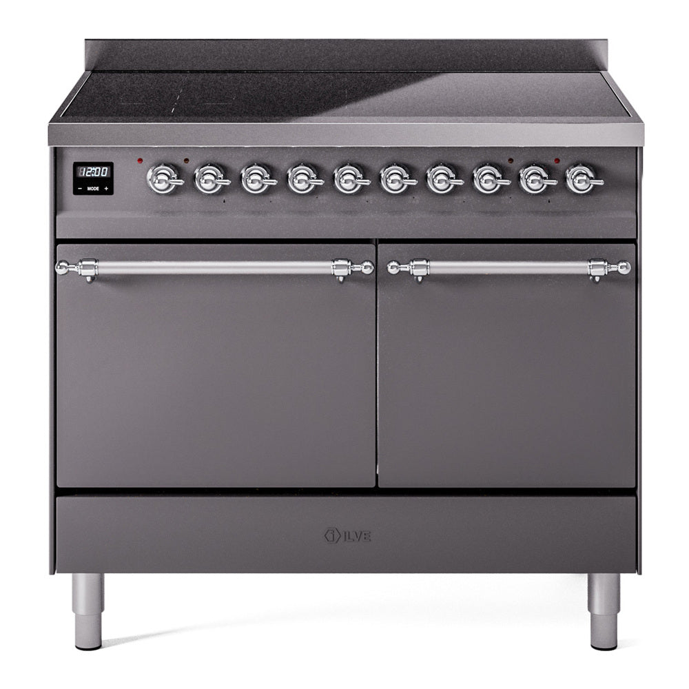 ILVE Nostalgie II 40-Inch Induction Range, Solid Door Oven, Matte Graphite with Chrome Trim (UPDI406QNMPMGC)