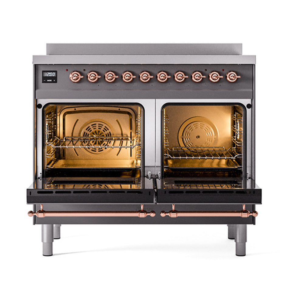 ILVE Nostalgie II 40-Inch Induction Range, Solid Door Oven, Matte Graphite with Copper Trim (UPDI406QNMPMGP)