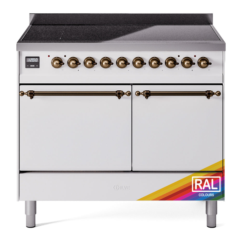 ILVE Nostalgie II 40-Inch Induction Range, Solid Door Oven, Custom RAL with Burnished Bronze Trim (UPDI406QNMPRAB)