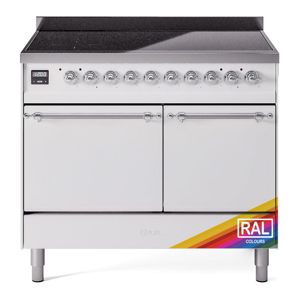 ILVE Nostalgie II 40-Inch Induction Range, Solid Door Oven, Custom RAL with Chrome Trim (UPDI406QNMPRAC)