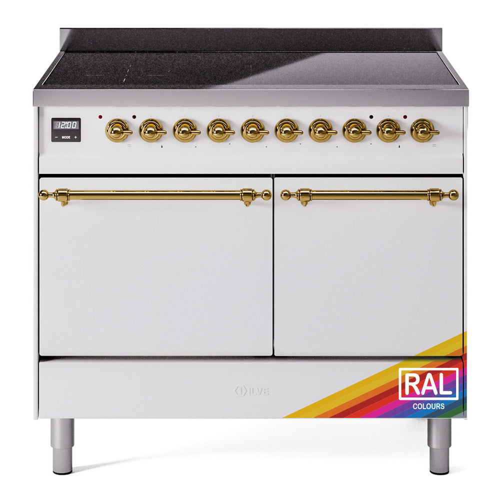 ILVE Nostalgie II 40-Inch Induction Range, Solid Door Oven, Custom RAL with Brass Trim (UPDI406QNMPRAG)
