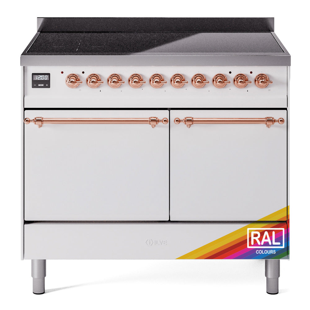 ILVE Nostalgie II 40-Inch Induction Range, Solid Door Oven, Custom RAL with Copper Trim (UPDI406QNMPRAP)