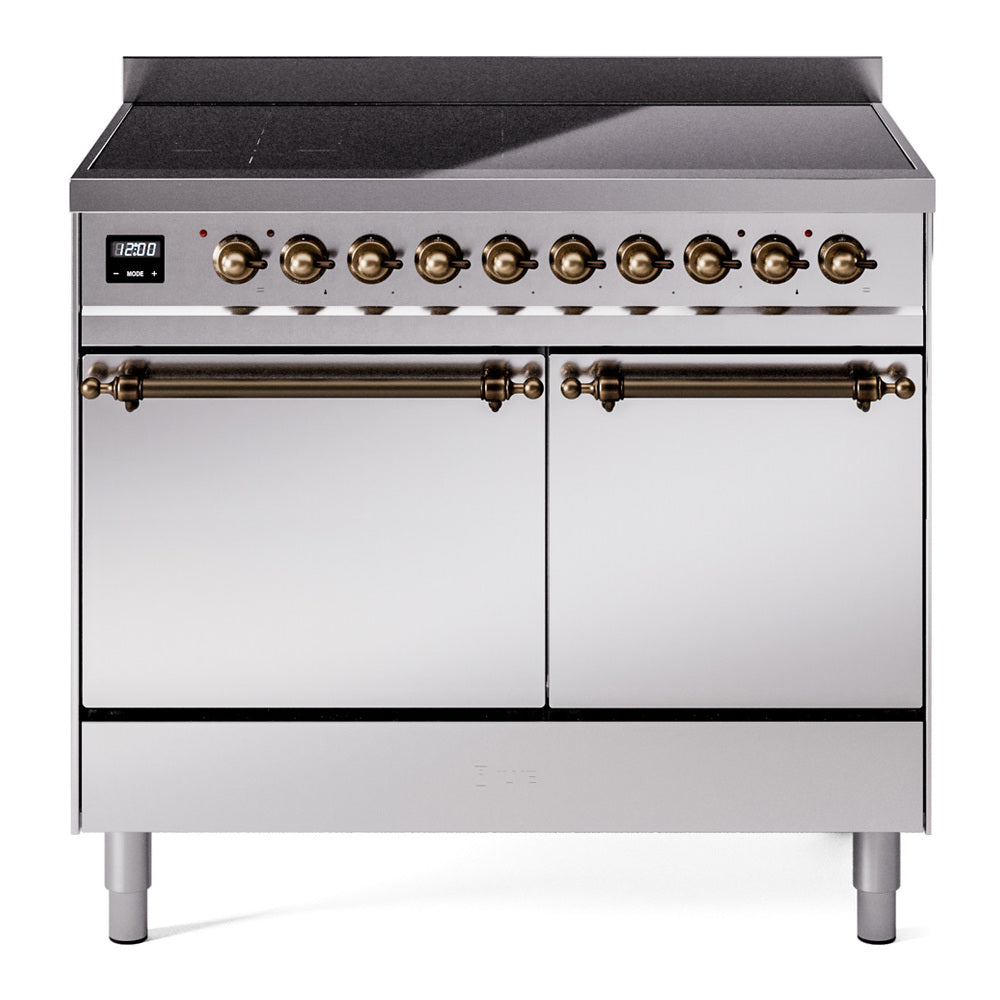 ILVE Nostalgie II 40-Inch Induction Range, Solid Door Oven, Stainless Steel with Burnished Bronze Trim (UPDI406QNMPSSB)