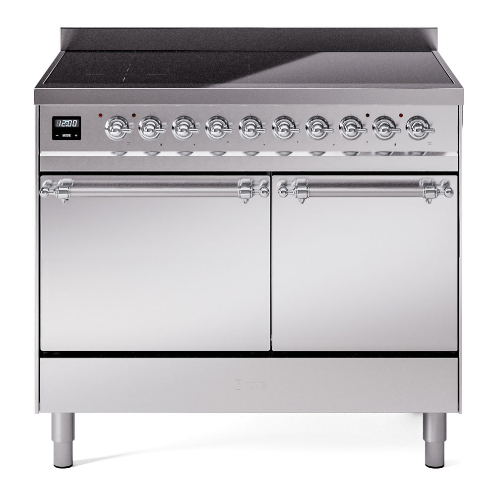 ILVE Nostalgie II 40-Inch Induction Range, Solid Door Oven, Stainless Steel with Chrome Trim (UPDI406QNMPSSC)