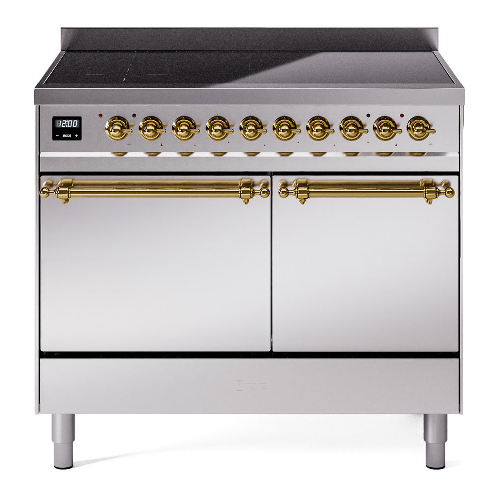 ILVE Nostalgie II 40-Inch Induction Range, Solid Door Oven, Stainless Steel with Brass Trim (UPDI406QNMPSSG)