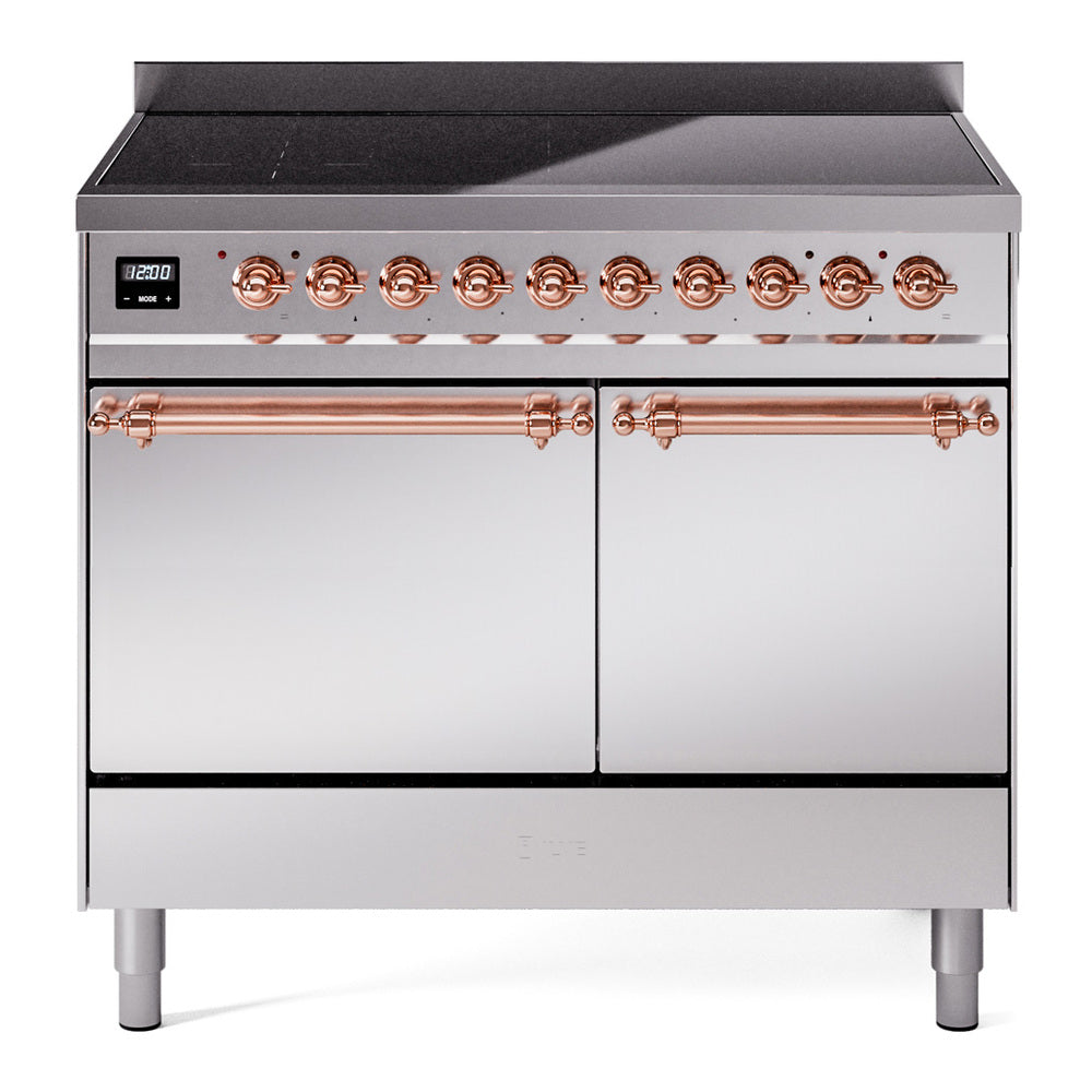 ILVE Nostalgie II 40-Inch Induction Range, Solid Door Oven, Stainless Steel with Copper Trim (UPDI406QNMPSSP)