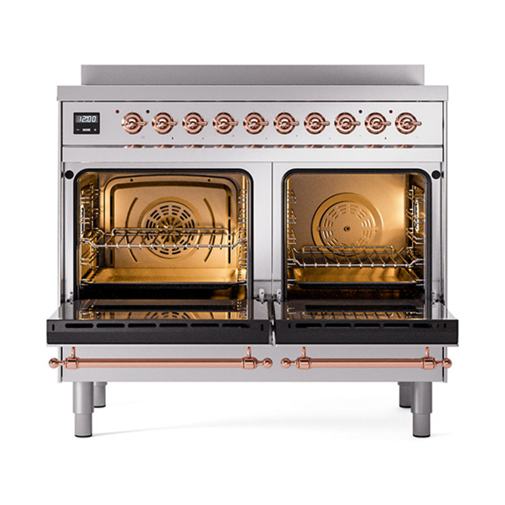 ILVE Nostalgie II 40-Inch Induction Range, Solid Door Oven, Stainless Steel with Copper Trim (UPDI406QNMPSSP)