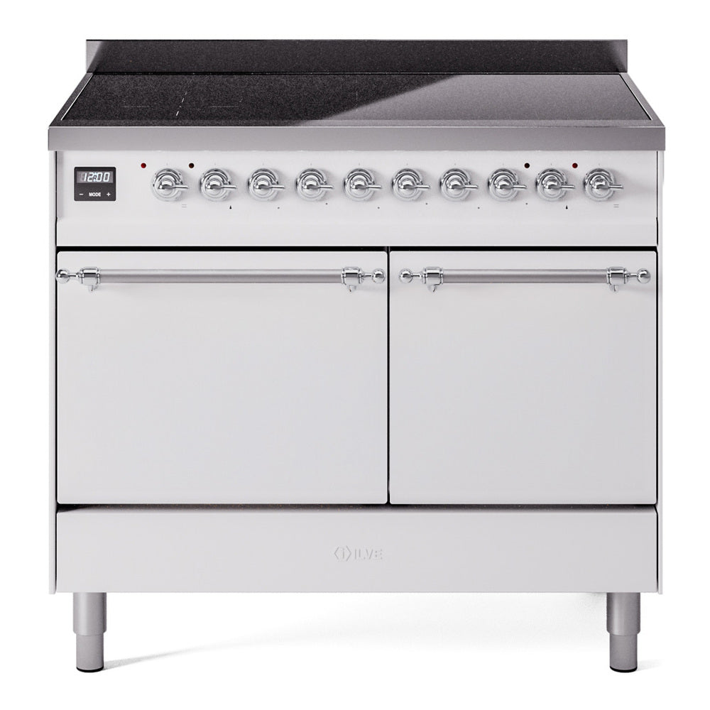 ILVE Nostalgie II 40-Inch Induction Range, Solid Door Oven, White with Chrome Trim (UPDI406QNMPWHC)
