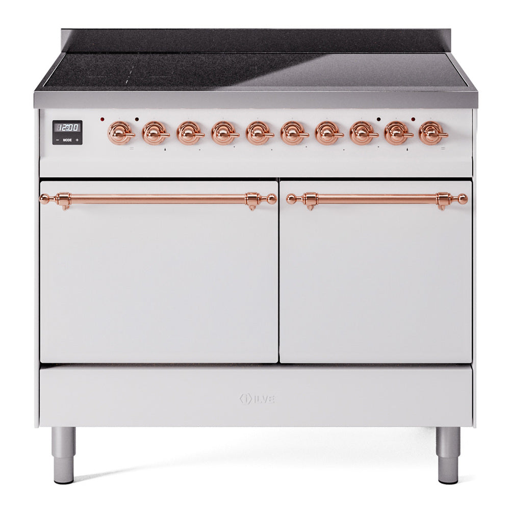ILVE Nostalgie II 40-Inch Induction Range, Solid Door Oven, White with Copper Trim (UPDI406QNMPWHP)