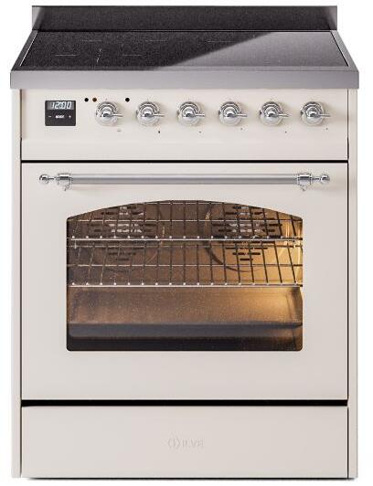 ILVE Nostalgie II 30-Inch Electric Induction Range, Freestanding, Antique White with Burnished Bronze Trim (UPI304NMPAWB)