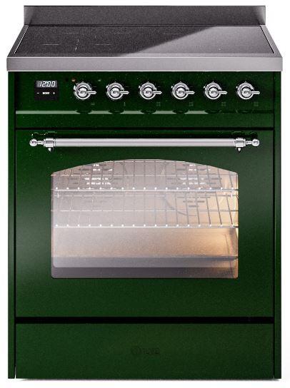 ILVE Nostalgie II 30-Inch Electric Induction Range, Freestanding, Emerald Green with Chrome Trim (UPI304NMPEGC)