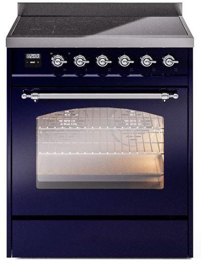 ILVE Nostalgie II 30-Inch Electric Induction Range, Freestanding, Midnight Blue with Chrome Trim (UPI304NMPMBC)