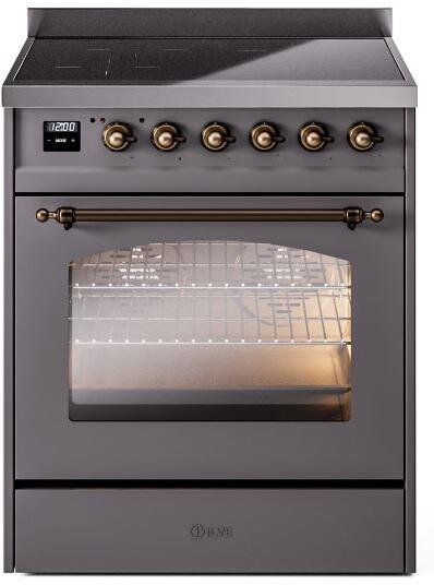 ILVE Nostalgie II 30-Inch Electric Induction Range, Freestanding, Matte Graphite with Burnished Bronze Trim (UPI304NMPMGB)