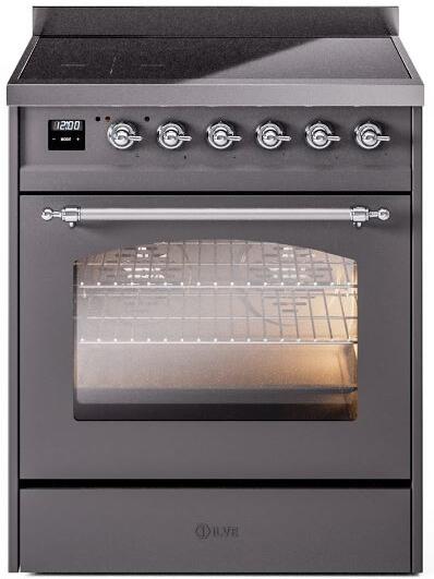 ILVE Nostalgie II 30-Inch Electric Induction Range, Freestanding, Matte Graphite with Chrome Trim (UPI304NMPMGC)
