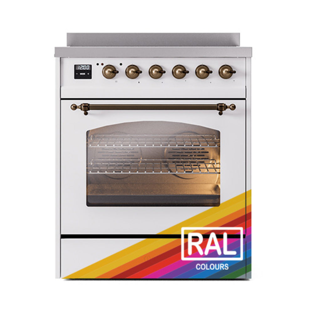 ILVE Nostalgie II 30-Inch Electric Induction Range, Freestanding, Custom RAL with Burnished Bronze Trim (UPI304NMPRAB)