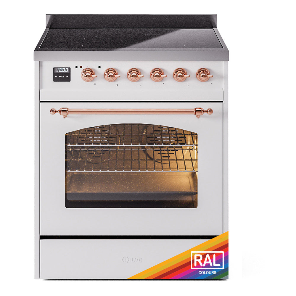 ILVE Nostalgie II 30-Inch Electric Induction Range, Freestanding, Custom RAL with Copper Trim (UPI304NMPRAP)