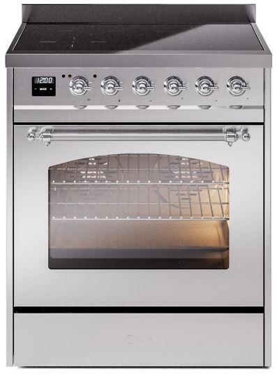ILVE Nostalgie II 30-Inch Electric Induction Range, Freestanding, Stainless Steel with Chrome Trim (UPI304NMPSSC)