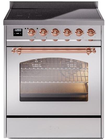 ILVE Nostalgie II 30-Inch Electric Induction Range, Freestanding, Stainless Steel with Copper Trim (UPI304NMPSSP)