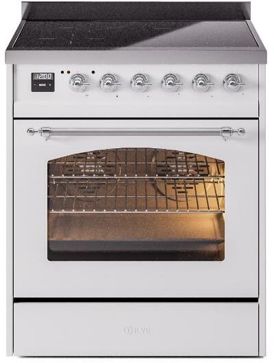 ILVE Nostalgie II 30-Inch Electric Induction Range, Freestanding, White with Chrome Trim (UPI304NMPWHC)