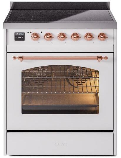 ILVE Nostalgie II 30-Inch Electric Induction Range, Freestanding, White with Copper Trim (UPI304NMPWHP)