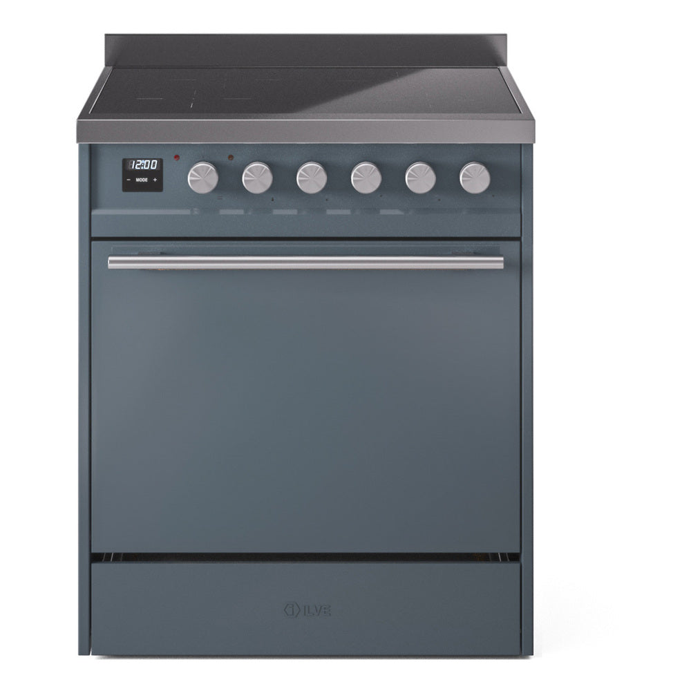 ILVE Professional Plus II 30-Inch Induction Range, Solid Door Oven, Blue Grey (UPI304QMPBG)