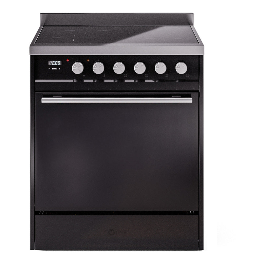ILVE Professional Plus II 30-Inch Induction Range, Solid Door Oven, Glossy Black (UPI304QMPBK)