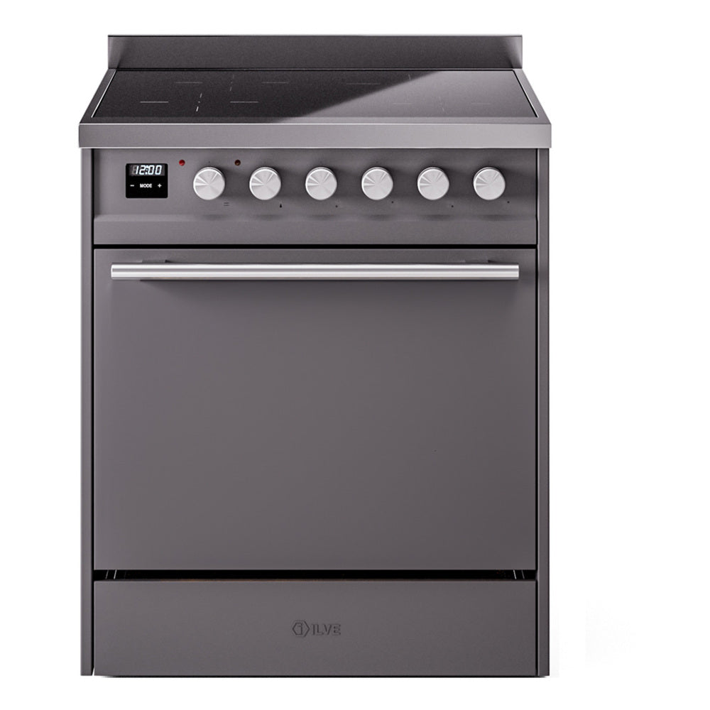 ILVE Professional Plus II 30-Inch Induction Range, Solid Door Oven, Matte Graphite (UPI304QMPMG)