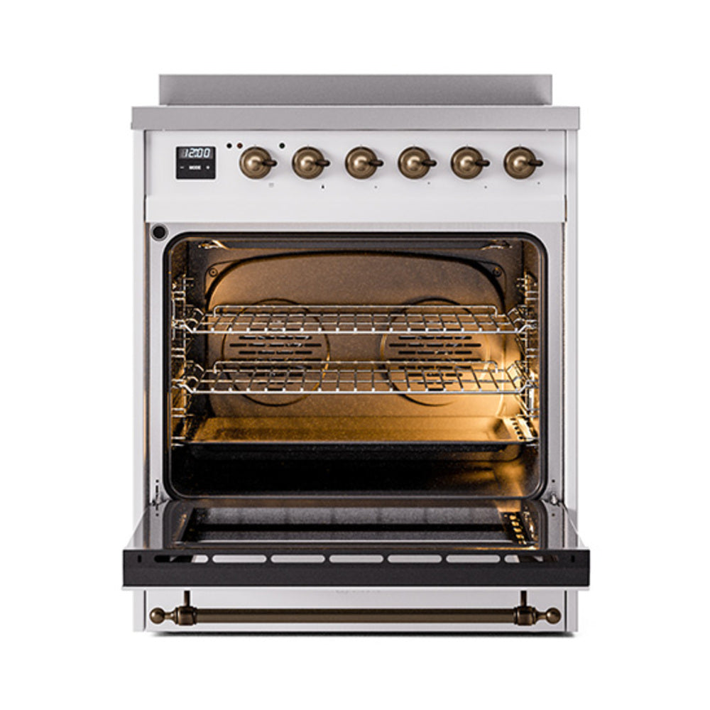ILVE 30-Inch Nostalgie II Induction Range with Solid Door Oven in Custom RAL in Burnished Bronze Trim (UPI304QNMPRAB)