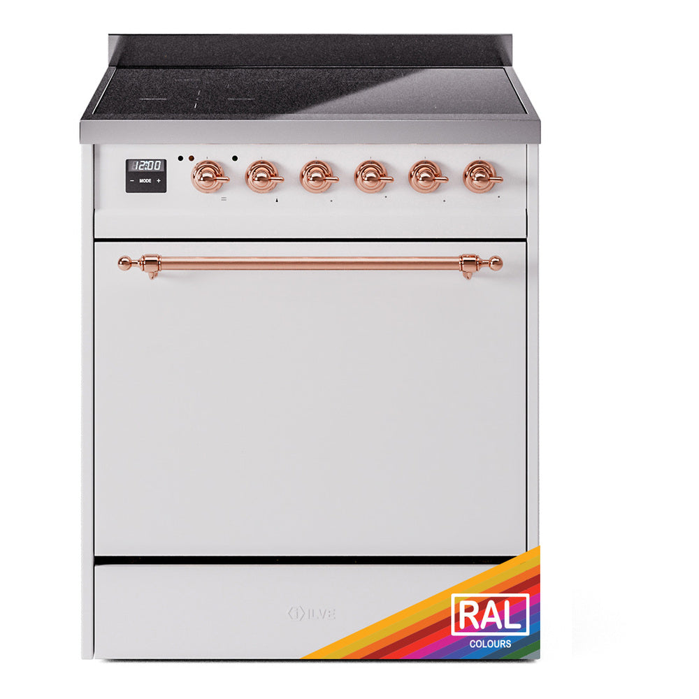 ILVE 30-Inch Nostalgie II Induction Range with Solid Door Oven in Custom RAL with Copper Trim (UPI304QNMPRAP)
