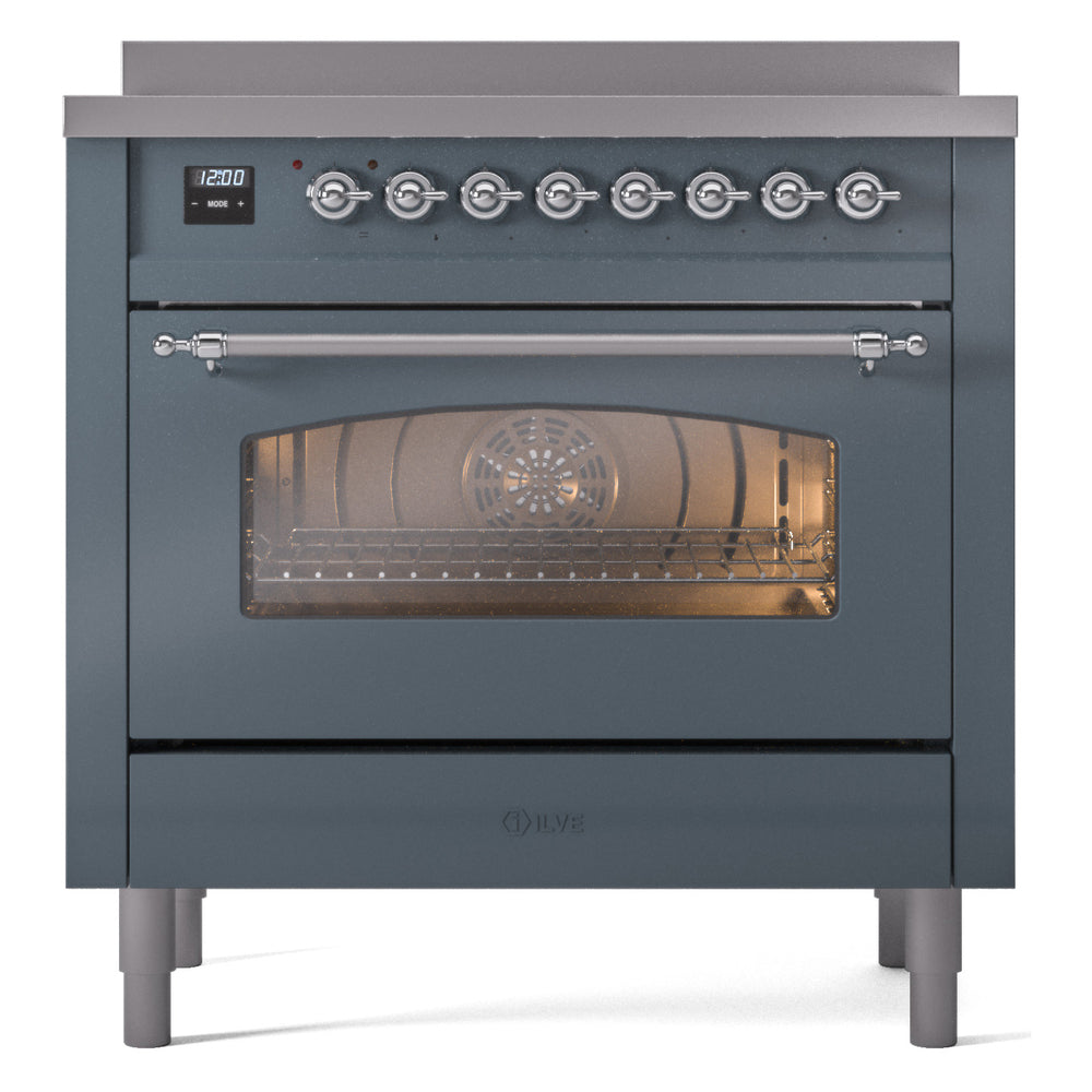 ILVE Nostalgie II 36-Inch Freestanding Electric Induction Range, Blue Grey with Chrome Trim (UPI366NMPBGC)