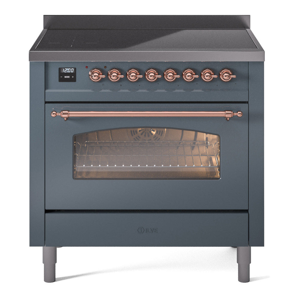 ILVE Nostalgie II 36-Inch Freestanding Electric Induction Range, Blue Grey with Copper Trim (UPI366NMPBGP)