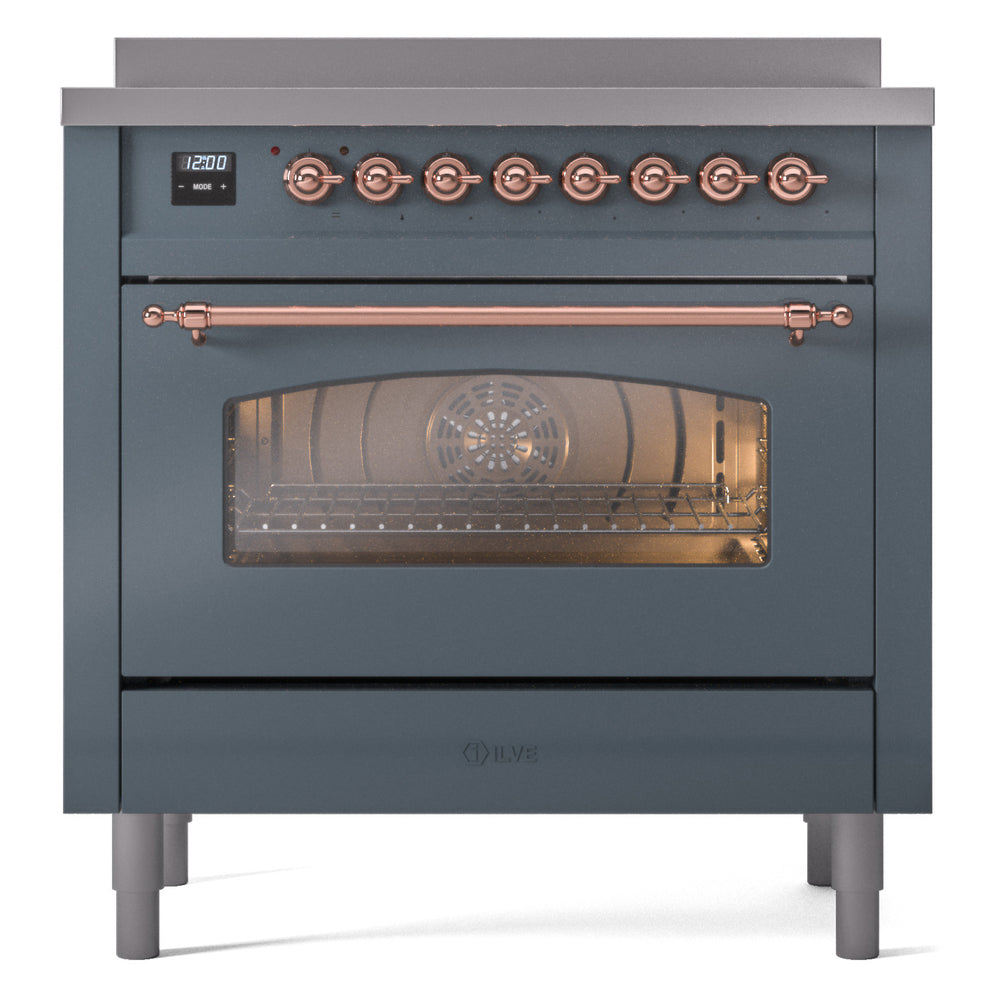 ILVE Nostalgie II 36-Inch Freestanding Electric Induction Range, Blue Grey with Copper Trim (UPI366NMPBGP)