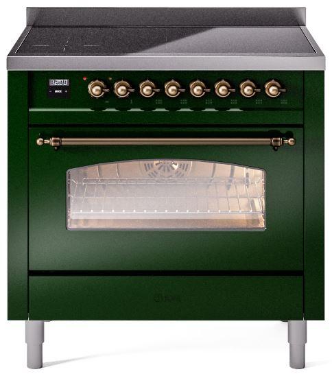 ILVE Nostalgie II 36-Inch Freestanding Electric Induction Range, Emerald Green with Burnished Bronze Trim (UPI366NMPEGB)