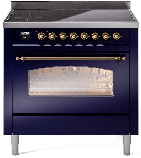 ILVE Nostalgie II 36-Inch Freestanding Electric Induction Range, Midnight Blue with Burnished Bronze Trim (UPI366NMPMBB)