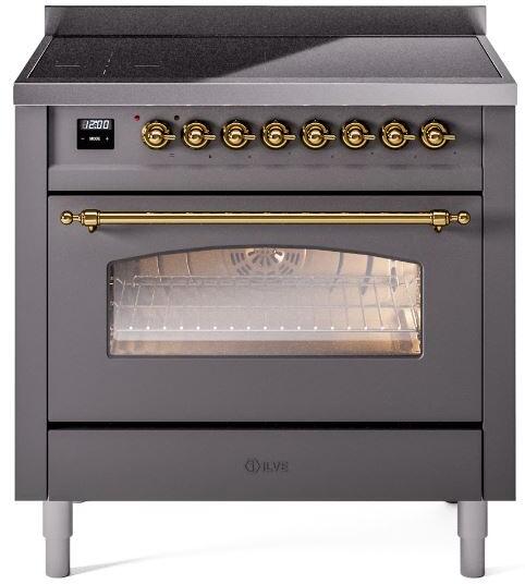 ILVE Nostalgie II Limited Edition 36-Inch Induction Range, Matte Graphite with Brass Trim (UPI366NMPMGG)