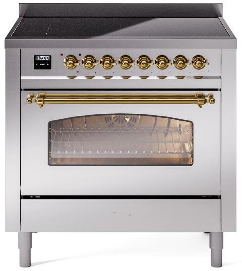 ILVE Nostalgie II Limited Edition 36-Inch Induction Range, Stainless Steel with Brass Trim (UPI366NMPSSG)