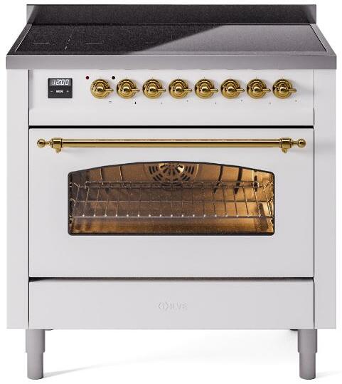 ILVE Nostalgie II Limited Edition 36-Inch Induction Range, White with Brass Trim (UPI366NMPWHG)