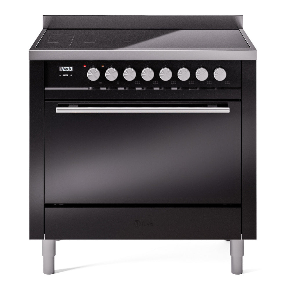 ILVE Professional Plus II 36-Inch Induction Range, Solid Door Oven, Glossy Black (UPI366QMPBK)