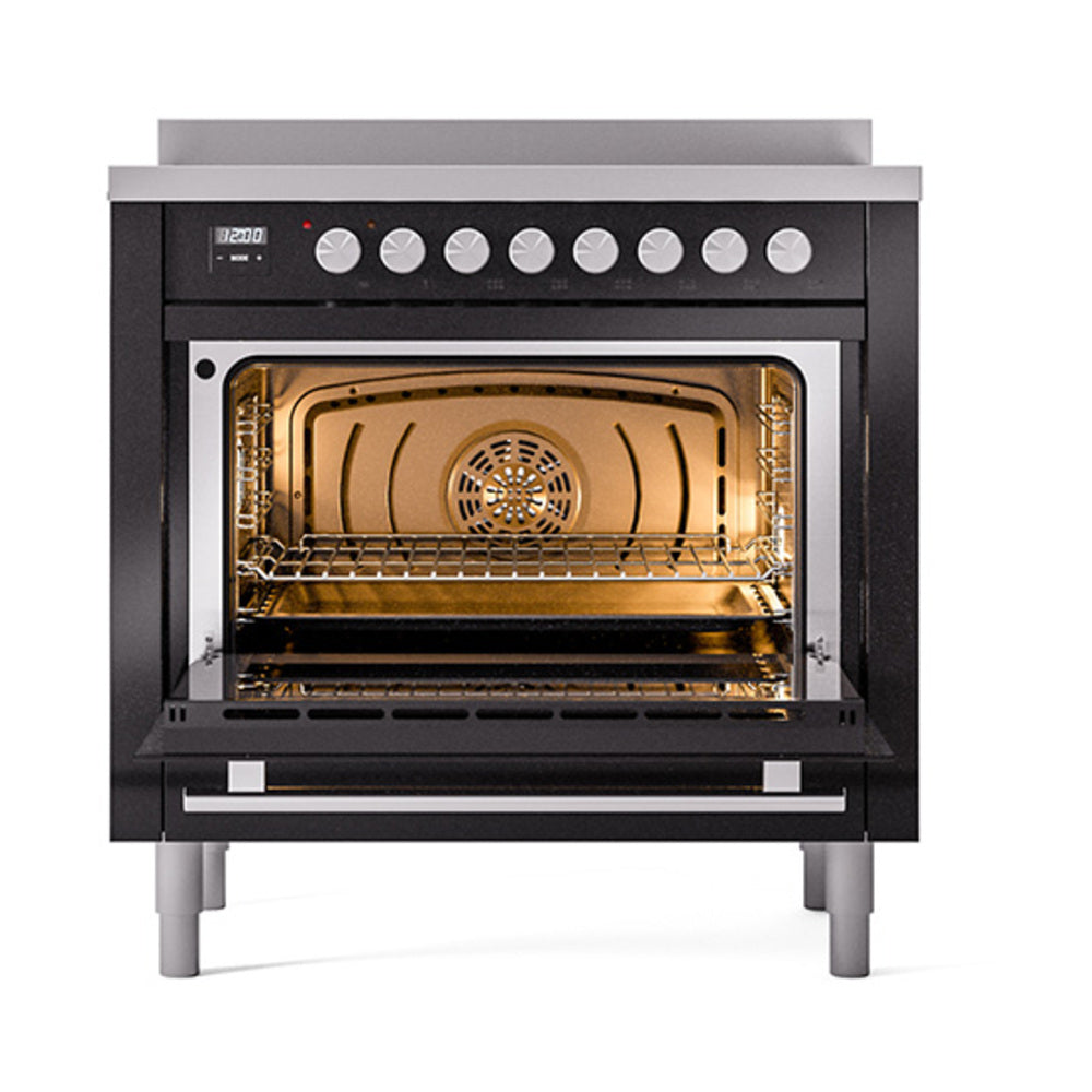 ILVE Professional Plus II 36-Inch Induction Range, Solid Door Oven, Glossy Black (UPI366QMPBK)