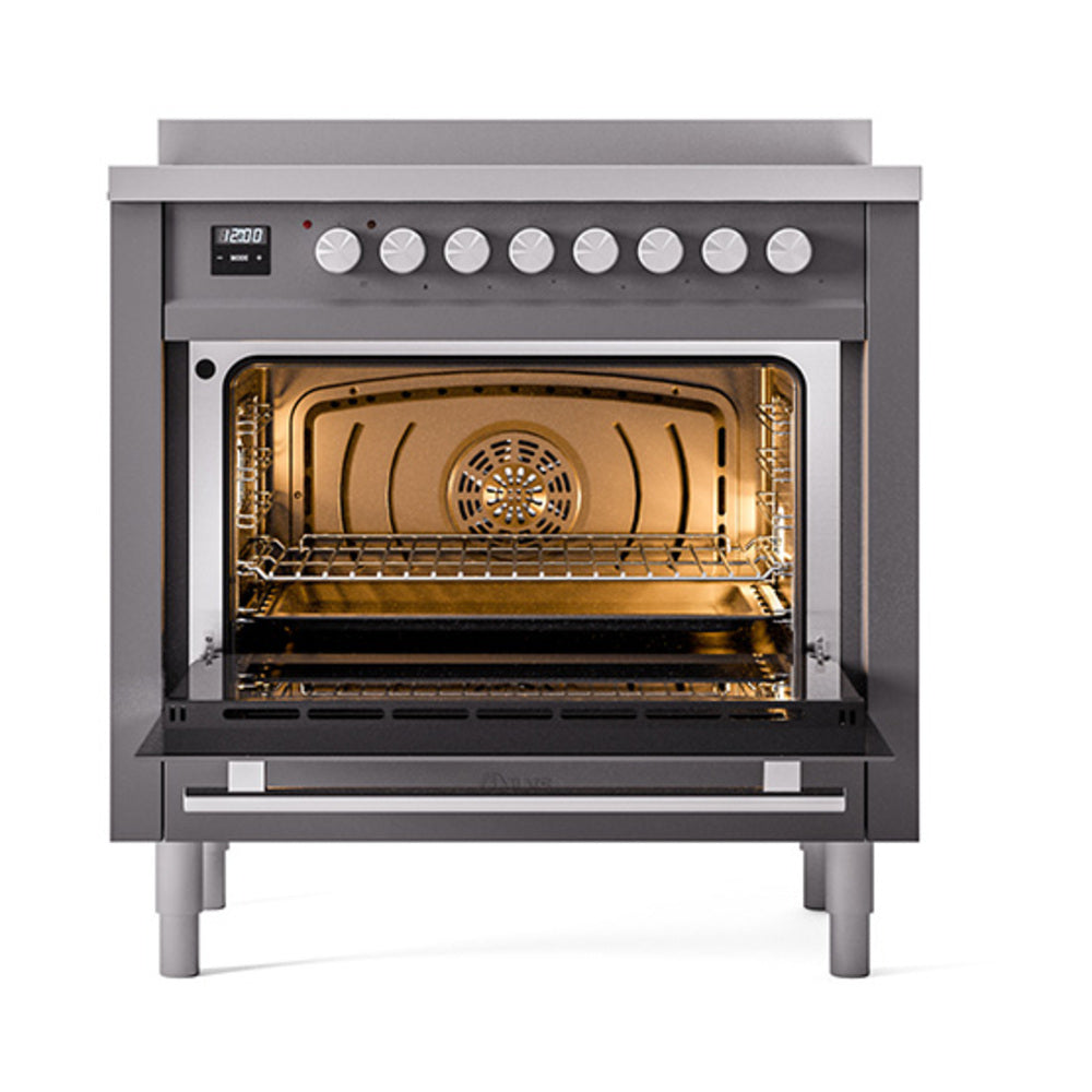 ILVE Professional Plus II 36-Inch Induction Range, Solid Door Oven, Matte Graphite (UPI366QMPMG)