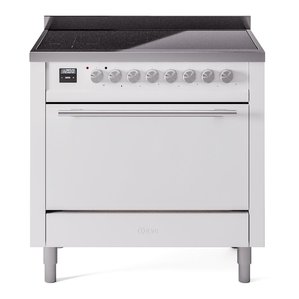ILVE Professional Plus II 36-Inch Induction Range, Solid Door Oven, White (UPI366QMPWH)