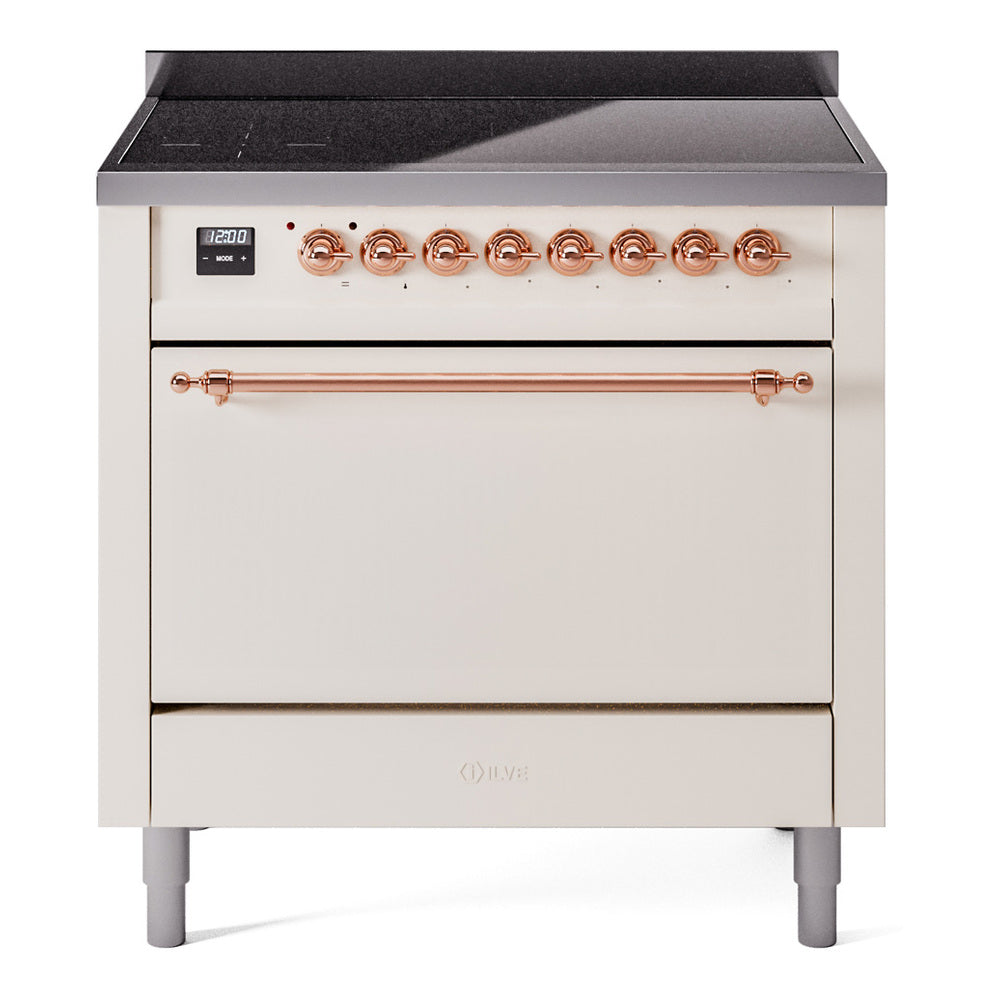 ILVE Nostalgie II 36-Inch Induction Range, Solid Door Oven, Antique White with Copper Trim (UPI366QNMPAWP)