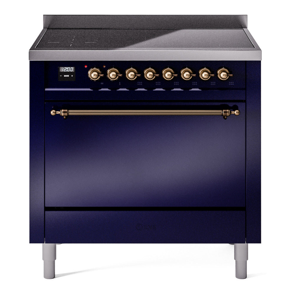 ILVE Nostalgie II 36-Inch Induction Range, Solid Door Oven, Midnight Blue with Burnished Bronze Trim (UPI366QNMPMBB)